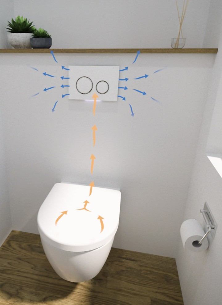 The Geberit DuoFresh odour extraction unit draws in bad odours from the toilet and releases the purified air back into the room.