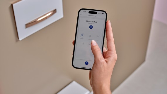 A convenient app allows users to control selected toilets and other bathroom products from Geberit