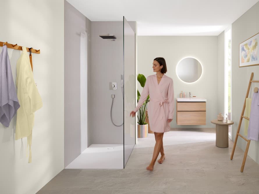 Woman in a bright bathroom Woman in a bright bathroom