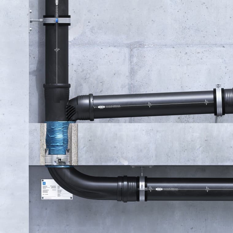 Ceiling-flush installation of the Geberit fire protection sleeve RS90 Plus EN Ceiling-flush installation of the Geberit fire protection sleeve RS90 Plus EN