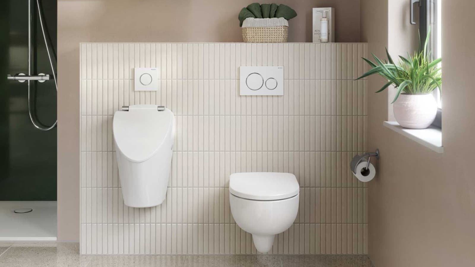 Geberit urinals in a bathroom Geberit urinals in a bathroom