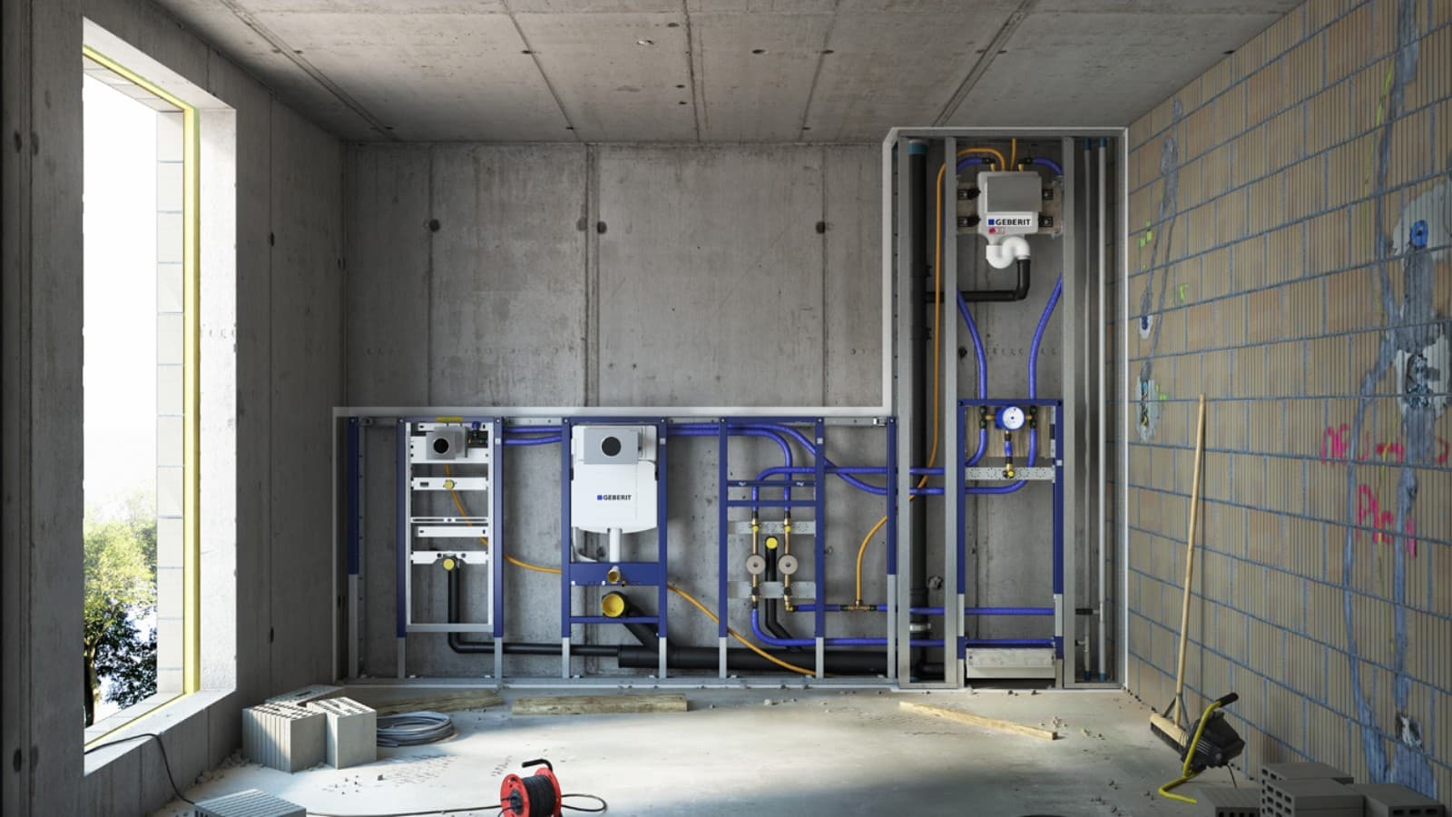 Geberit Duofix prewall installation and cisterns in a system wall Geberit Duofix prewall installation and cisterns in a system wall